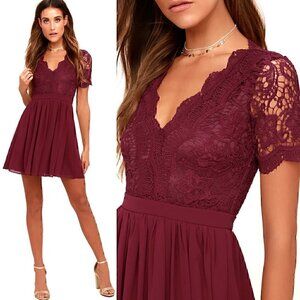 Lulu's Angel in Disguise Burgundy Lace Skater Dress